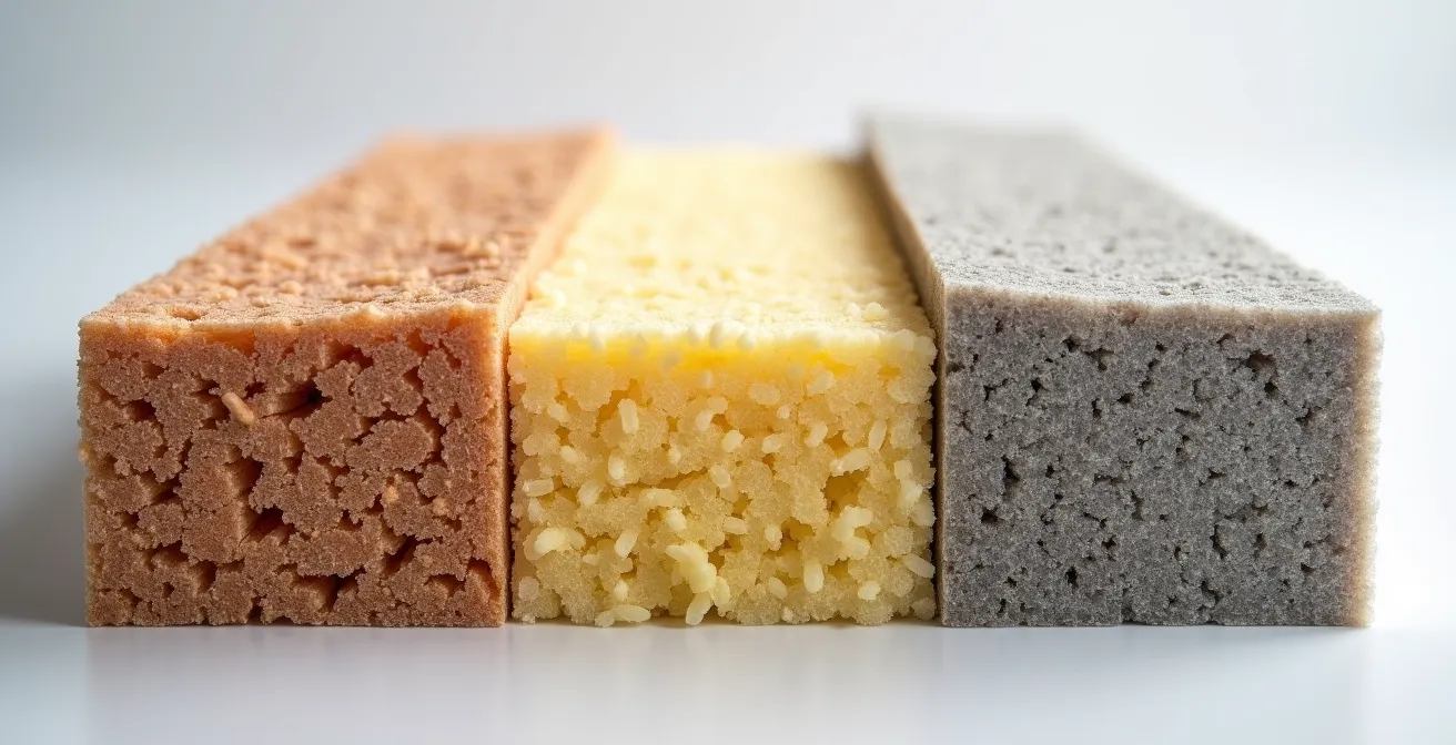Comparaison visuelle des isolants fibreux : laine de bois, laine de verre et laine de roche pour l'isolation au Québec
