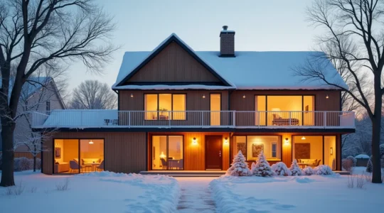 Maison québécoise avec murs extérieurs et mitoyens illustrant l'isolation thermique et acoustique