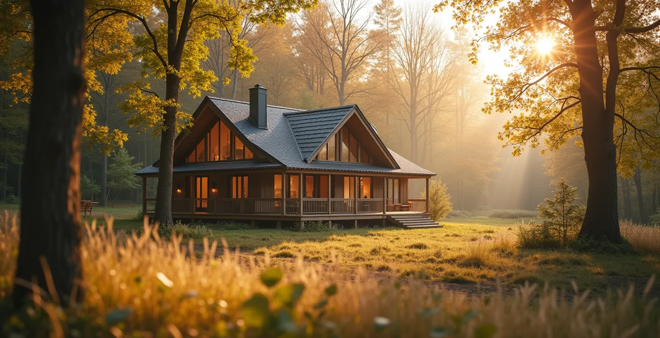 Maison isolée avec matériaux écologiques naturels montrant un confort thermique et acoustique