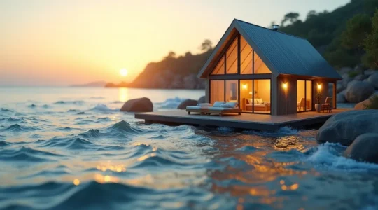 Maison moderne calme et isolée avec symbole de silence et de confort acoustique