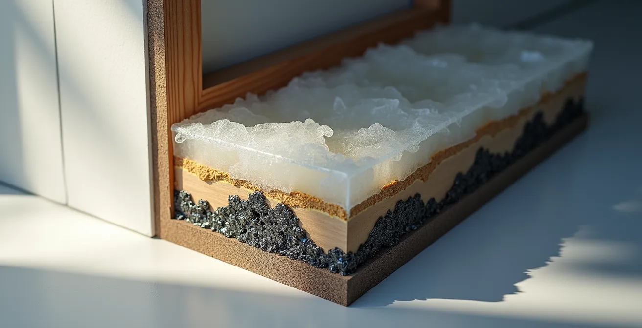 Coupe transversale d'un mur montrant l'erreur du double pare-vapeur