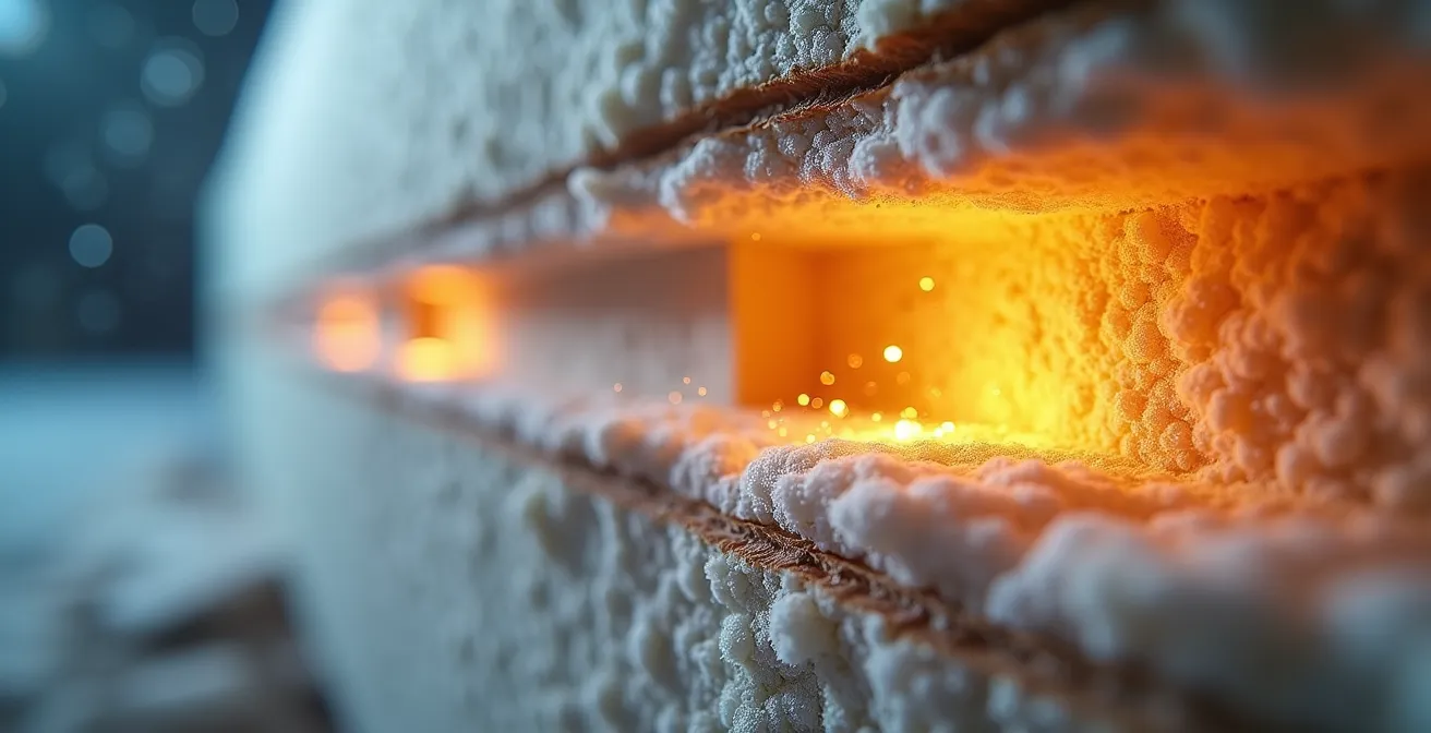 Vue détaillée de l'isolation d'un mur québécois montrant la protection acoustique