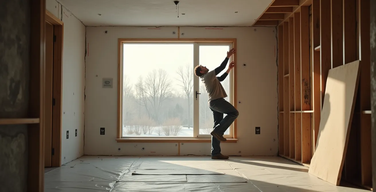Installation minutieuse de l'isolation autour d'une fenêtre québécoise
